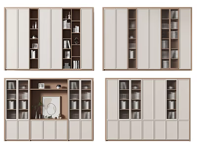 Modern Bookcase Designs With Open Closed Shelves And Storage Compartments 3d model