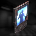 Retro Industrial Device Interface With Metallic Frame Blue Screen And Human Silhouette Hand Reaching 3d model