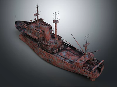 Rusty Old Ship With Antennas And Weathered Hull 3d model