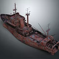 Rusty Old Ship With Antennas And Weathered Hull