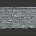 Modern Interior Design Featuring Blue Brick Wall With Mossy Surface And Damaged Bottom Edge