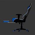 Ergonomic Black And Blue Gaming Chair With Red Logo Extendable Footrest And Rolling Wheels