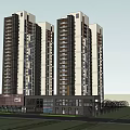 Modern High Rise Residential Complex With Commercial Podium And Green Surroundings