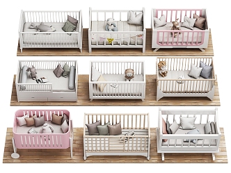 Crib Guardrail Bed Fence Bed Children's Bed with Guardrail Baby Bed Solid Wood Children's Bed Rocking Chair Cradle Baby Products Baby Furniture Children's Bed 3d model