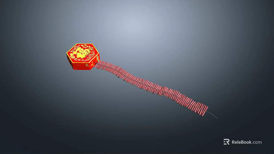 Traditional Red Chinese Firecrackers With Golden Patterns In Hexagonal Box Design 3d model