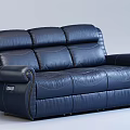 Dark Blue Leather Three Seater Sofa With Curved Arms And Stitched Details
