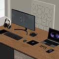 Computer Desktop Computer Audio Headset Mobile Phone Keyboard 3d model