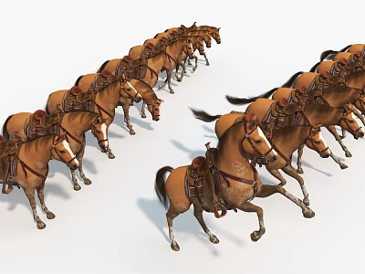 Group of Horses Standing And Running With Saddles In Dynamic Scene 3d model Group of Horses Standing And Running With Saddles In Dynamic Scene 3d model