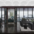 Luxury Modern Executive Office Interior Design With Panoramic City View And Elegant Comfortable Furnishings