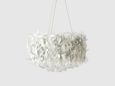 Elegant Modern White Petal Shaped Chandelier With Transparent Crystal Details For Interior Decor 3d model