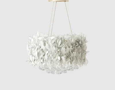Elegant Modern White Petal Shaped Chandelier With Transparent Crystal Details For Interior Decor 3d model