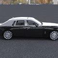 Luxury Rolls Royce Sedan Black Silver with Chrome Front Grille Iconic Emblem Green License Plate