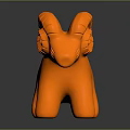 Orange Ram Toy Sculpture with Curved Horns on Black Reflective Background
