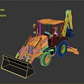 Yellow Backhoe Loader Construction Equipment Model With Front Bucket And Rear Arm 3d model