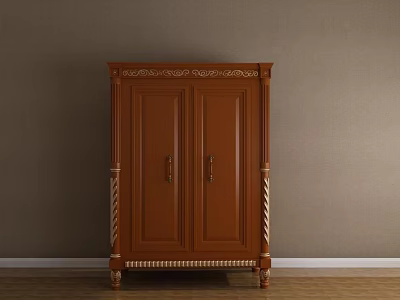 Traditional Brown Two Door Wardrobe With Ornate Carvings And Carved Legs 3d model