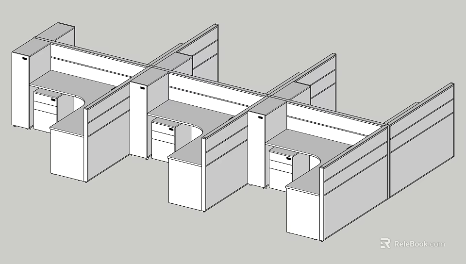 Modern Office Desk Cubicles With Partition Walls And Filing Cabinets In Workspace 3d model 