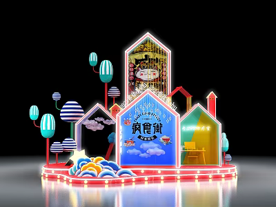Illuminated Lantern Festival Photo Check-in Spot With Cartoon Character And Cloud Decorations 3d model