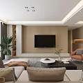 Modern Living and Dining Room Interior Design With Sofa TV Plant and Coffee Table