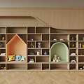 Kids Room Wooden Decorative Cabinet With Multiple Compartments Toys Books And House Shaped Design