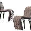 Stylish Brown Leather Leisure Chair With Tufted Design Curved Back And Crystal Metal Legs