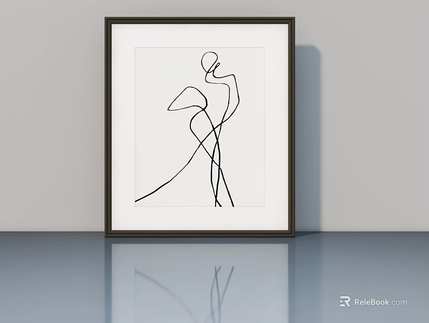Minimalist Abstract Line Art Human Figure In Black Frame Modern Decor 3d model 