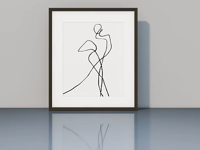 Minimalist Abstract Line Art Human Figure In Black Frame Modern Decor 3d model