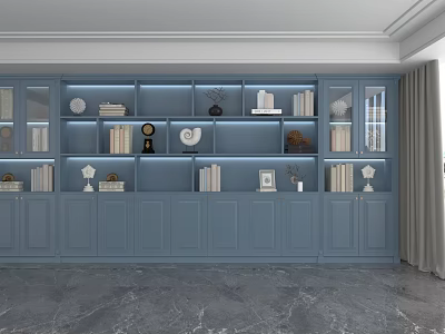 Modern Light Blue Storage Cabinet Shelf With Multiple Shelves Books Decorations And Glass Doors 3d model