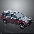 Red SUV Car Exterior Covered With Snow On Roof And Body