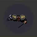 3D Game Movie Character Male Warrior With Mechanical Arm Golden Accent Armor And Weapon Standing Pose