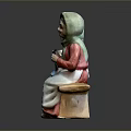 Elderly Woman With Green Headscarf Knitting While Sitting On Bench With White Cat