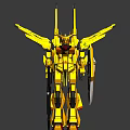 Golden Mecha Robot Design With Winged Armor And Weapon Components 3d model