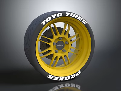 TOYO TIRES Proxes Tire Featuring Yellow Wheel Rim and Stylish Design 3d model