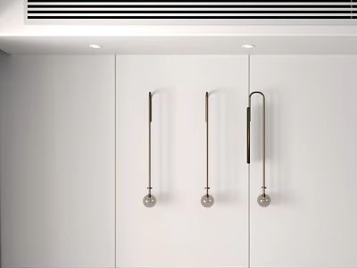 Modern Three Wall Lamps With Metal Brackets On White Wall Interior 3d model