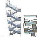 Different Staircase Design Types Featuring Spiral Straight and Platform Styles With Wood Metal Elements 3d model