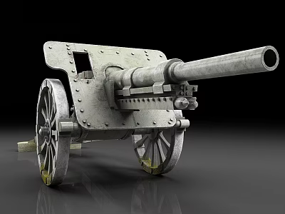 Vintage Wheeled Cannon Historical Weapon With Metal Structure And Wheels 3d model Vintage Wheeled Cannon Historical Weapon With Metal Structure And Wheels 3d model