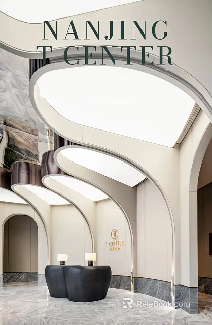 Elegant Modern Reception Desk With Curved Design White Ceiling And Lighting 3d model