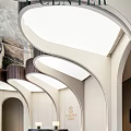 Elegant Modern Reception Desk With Curved Design White Ceiling And Lighting 3d model