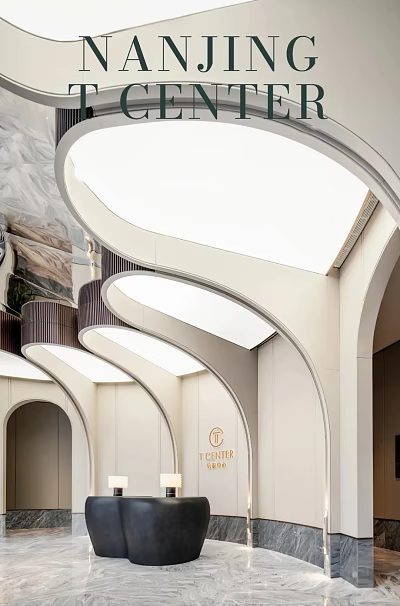 Elegant Modern Reception Desk With Curved Design White Ceiling And Lighting 3d model