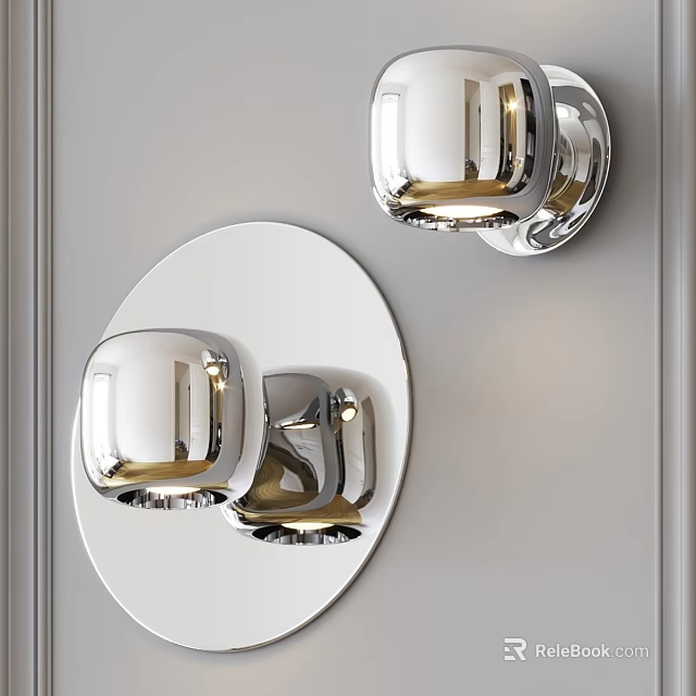 Elegant Modern Wall Sconces Mounted on Wall with Silver Gold Accents and Round Mirror 3d model 