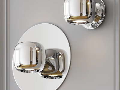 Elegant Modern Wall Sconces Mounted on Wall with Silver Gold Accents and Round Mirror 3d model