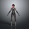 3D Female Character In Futuristic Black Silver Sci Fi Costume Standing Pose