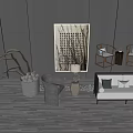 Modern Sofa Set With White Upholstery Gray Pillows Armchairs Coffee Table And Decorative Art