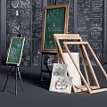 Display of Musical Instruments and Art Supplies with Chalkboards Easels and Artwork