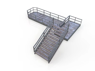 Durable Industrial Metal Platform Structure With Staircase And Safety Railings 3d model