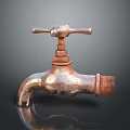 Rusty Vintage Faucet With Metal Texture And Aged Finish On Dark Reflective Surface
