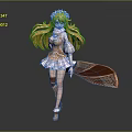 Game Movie Character Featuring Long Orange Hair Green Eyes White Orange Dress Brown Net Headdress