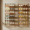 Stylish Golden Metal Wine Racks With Various Bottles In Modern Interior