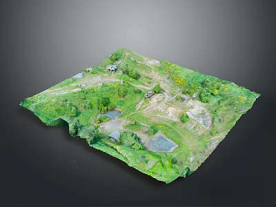 Modern Detailed Miniature Terrain Model with Green Grass Ponds and Pathways 3d model
