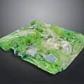 Modern Detailed Miniature Terrain Model with Green Grass Ponds and Pathways