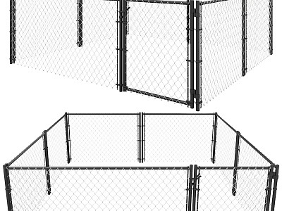Sturdy Metal Chain Link Fence Panels with Gate for Outdoor Enclosure Area 3d model